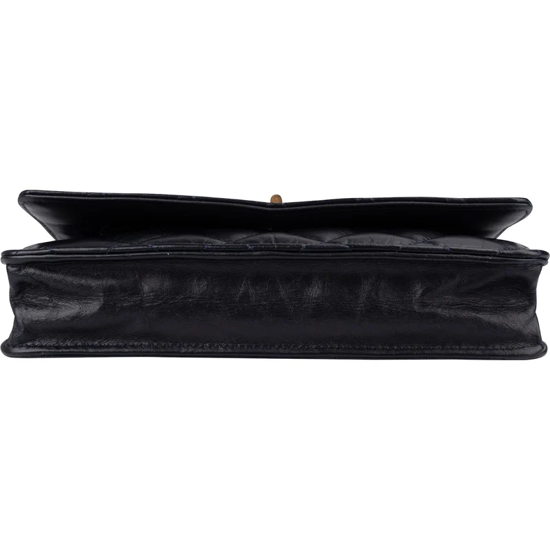 Chanel Quilted Crinkled Navy Lambskin 2.55 Reissue Wallet On Chain Crossbody Bag