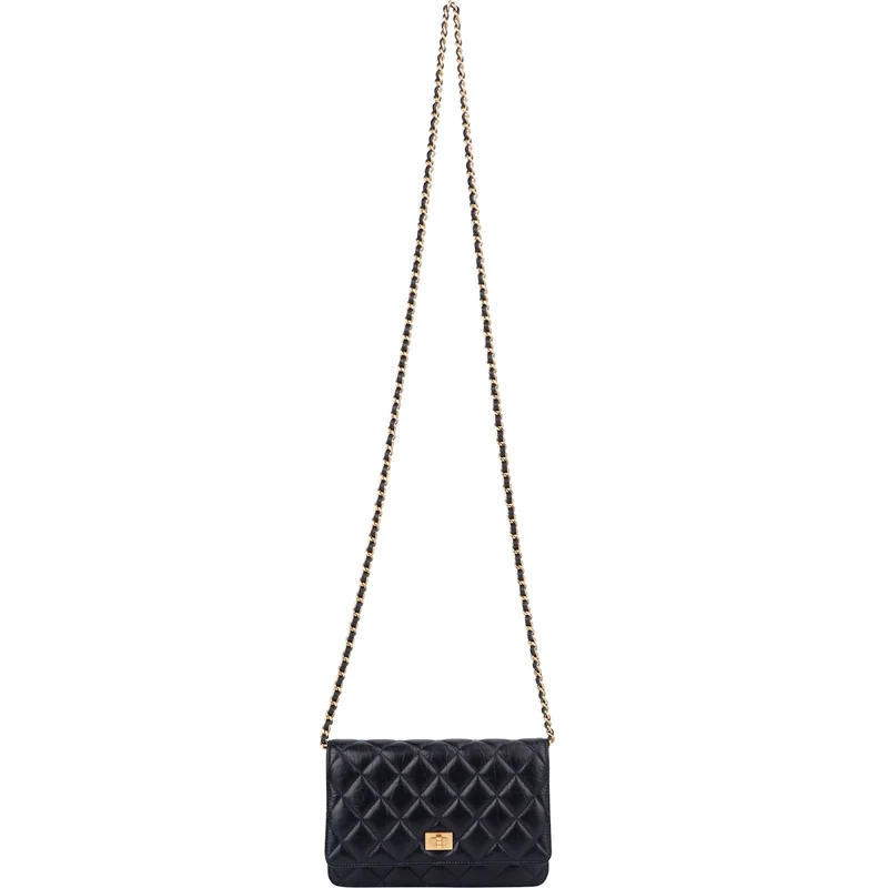Chanel Quilted Crinkled Navy Lambskin 2.55 Reissue Wallet On Chain Crossbody Bag