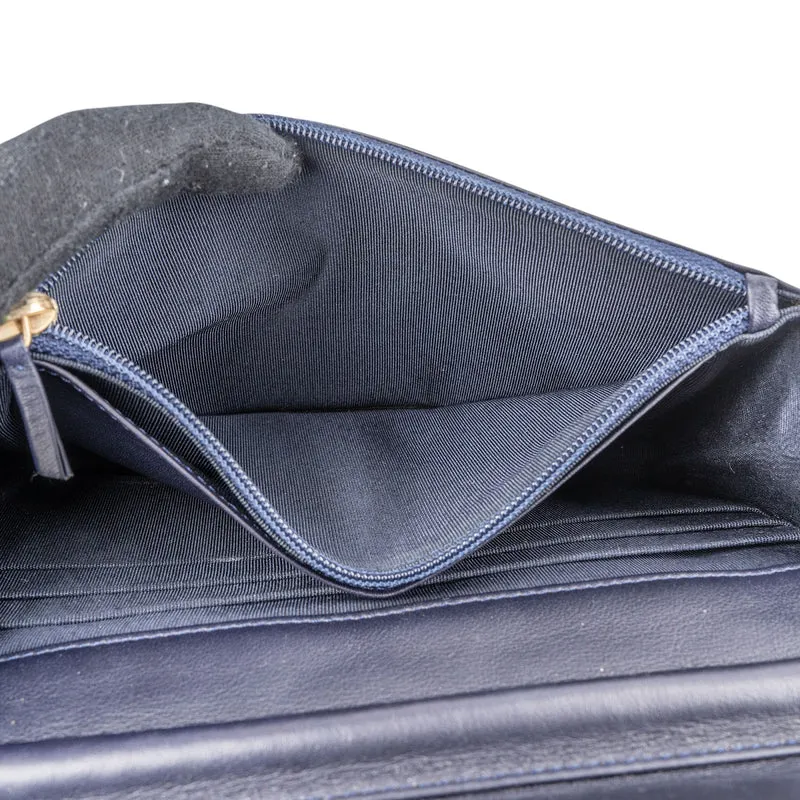 Chanel Quilted Crinkled Navy Lambskin 2.55 Reissue Wallet On Chain Crossbody Bag