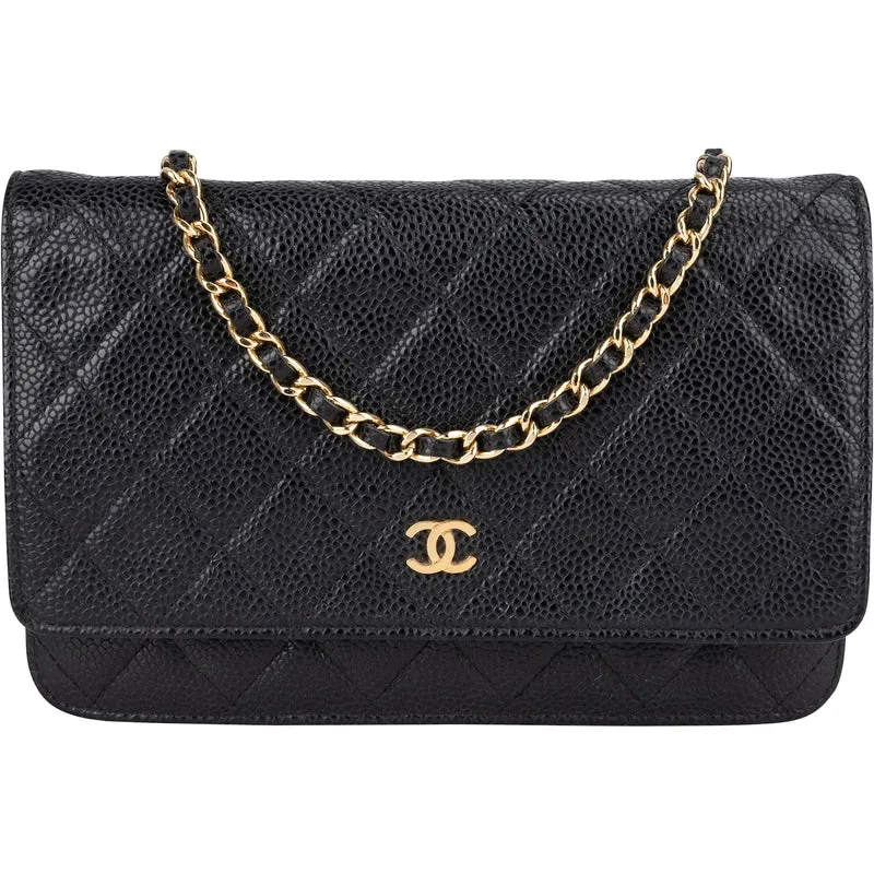 Chanel Quilted Caviar Palladium Wallet On Chain Crossbody Bag