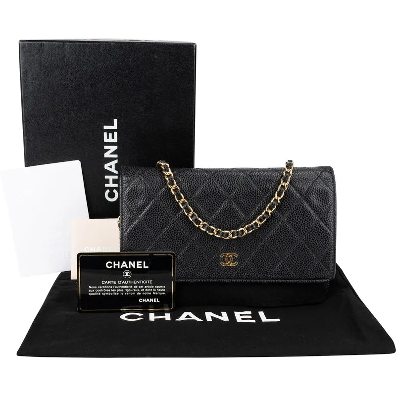Chanel Quilted Caviar Palladium Wallet On Chain Crossbody Bag