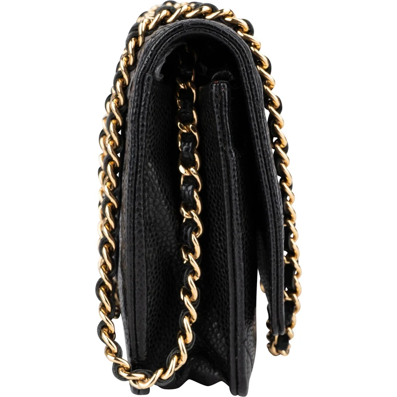 Chanel Quilted Caviar Palladium Wallet On Chain Crossbody Bag