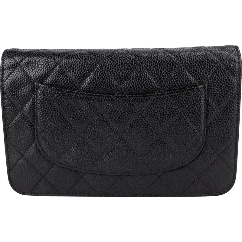Chanel Quilted Caviar Palladium Wallet On Chain Crossbody Bag