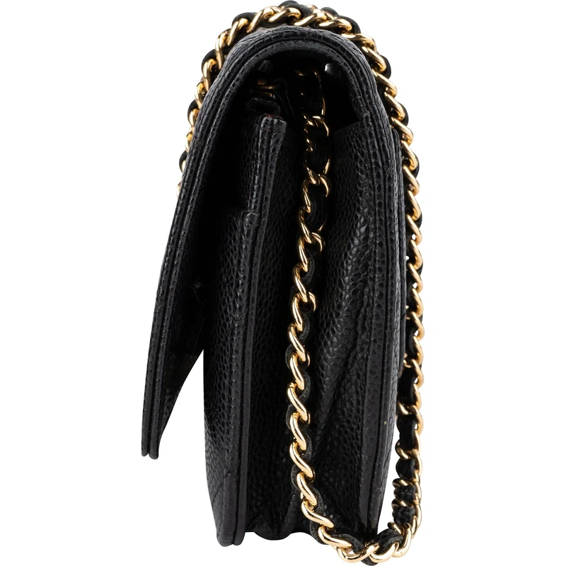 Chanel Quilted Caviar Palladium Wallet On Chain Crossbody Bag
