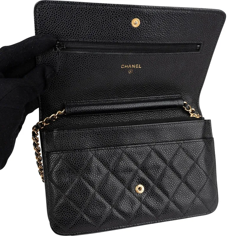 Chanel Quilted Caviar Palladium Wallet On Chain Crossbody Bag