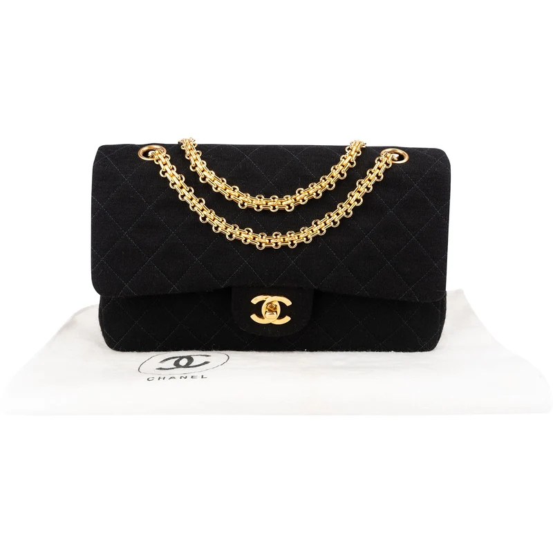 Chanel Quilted Jersey 24K Gold Medium Double Flap Crossbody Bag