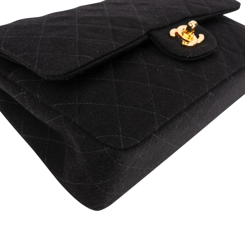 Chanel Quilted Jersey 24K Gold Medium Double Flap Crossbody Bag