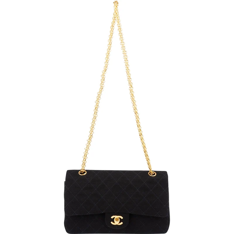 Chanel Quilted Jersey 24K Gold Medium Double Flap Crossbody Bag