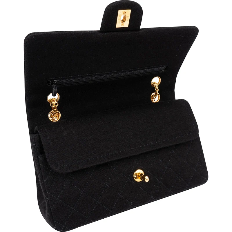 Chanel Quilted Jersey 24K Gold Medium Double Flap Crossbody Bag
