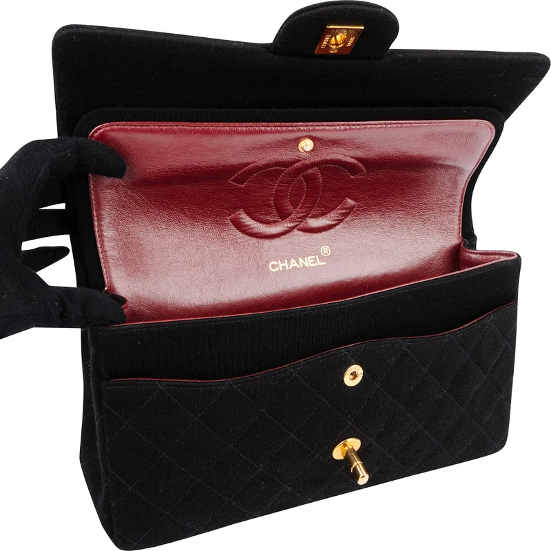 Chanel Quilted Jersey 24K Gold Medium Double Flap Crossbody Bag