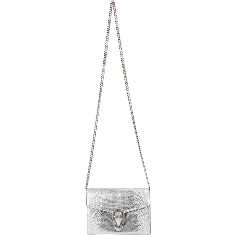 Gucci Lizard-Embossed Metallic Leather Dionysus Wallet On Chain Crossbody Bag