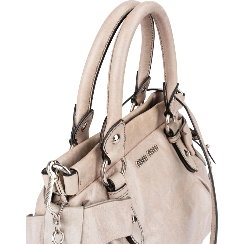 Miu Miu Vitello Lux Leather Bow Small Hobo Handbag