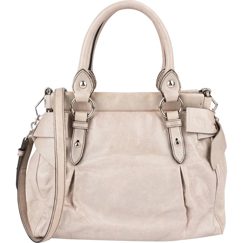 Miu Miu Vitello Lux Leather Bow Small Hobo Handbag