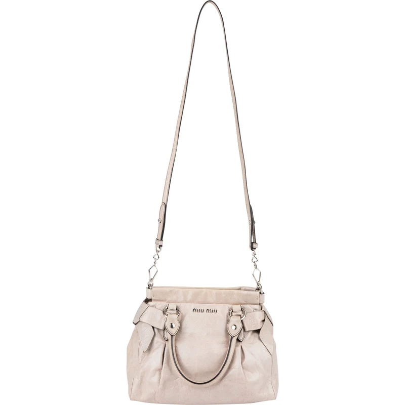 Miu Miu Vitello Lux Leather Bow Small Hobo Handbag