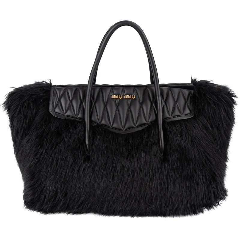 Miu Miu Faux Fur Matelassé Nappa Leather Tote Handbag