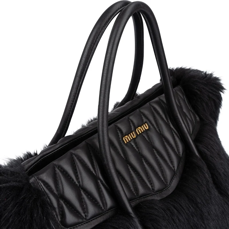 Miu Miu Faux Fur Matelassé Nappa Leather Tote Handbag