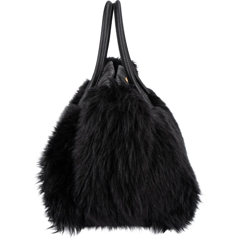 Miu Miu Faux Fur Matelassé Nappa Leather Tote Handbag