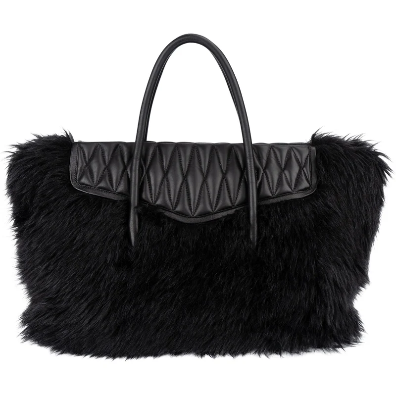 Miu Miu Faux Fur Matelassé Nappa Leather Tote Handbag
