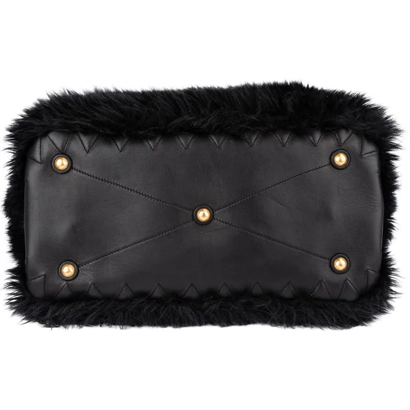Miu Miu Faux Fur Matelassé Nappa Leather Tote Handbag