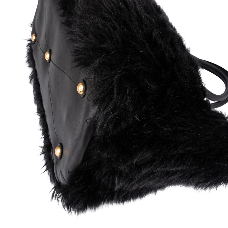 Miu Miu Faux Fur Matelassé Nappa Leather Tote Handbag