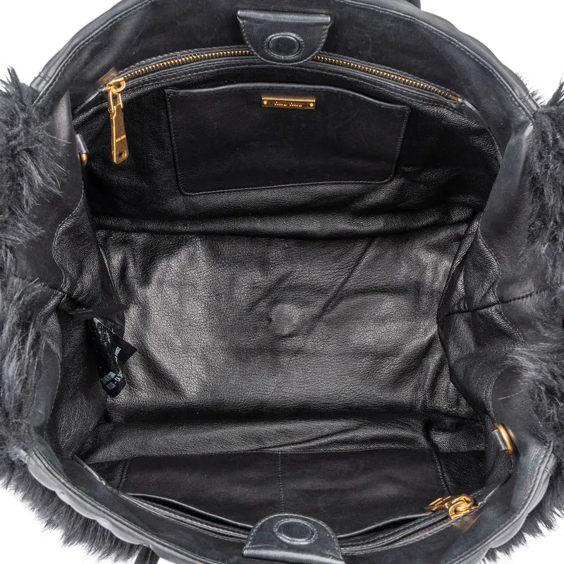 Miu Miu Faux Fur Matelassé Nappa Leather Tote Handbag