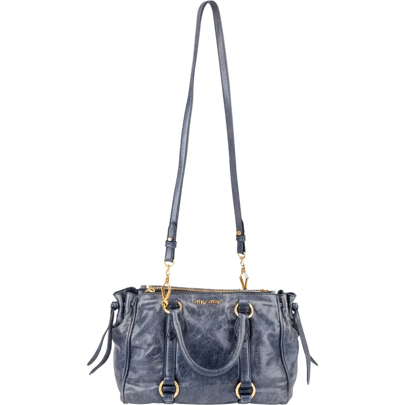 Miu Miu Vitello Shine Leather Gathered Drawstring Satchel Handbag