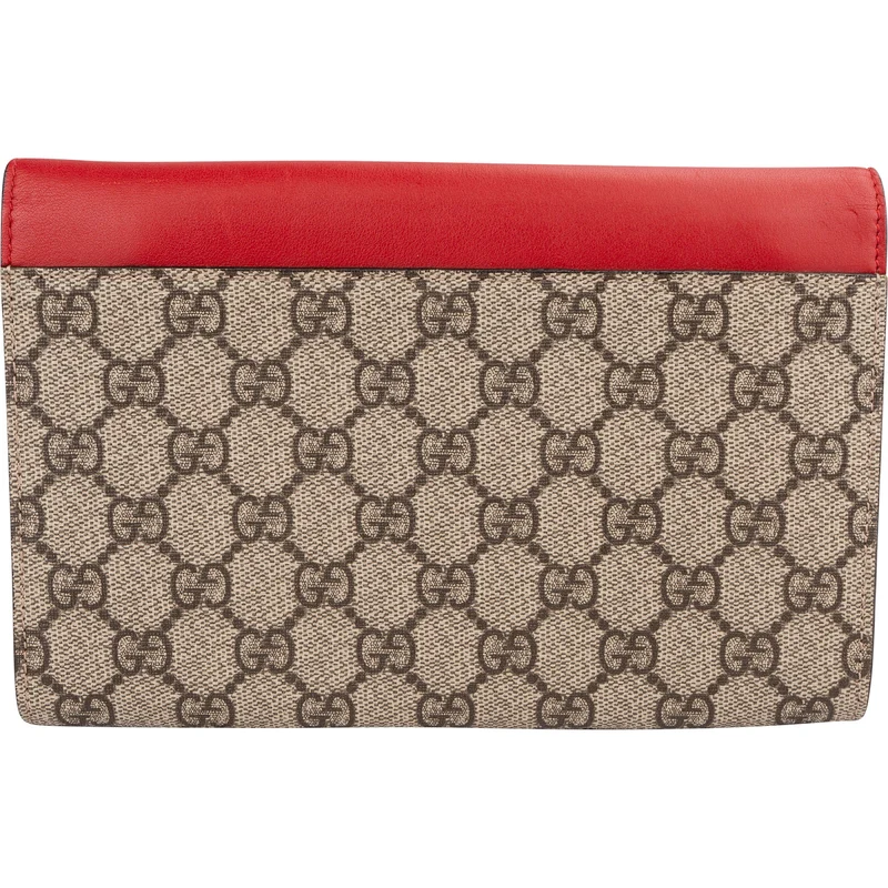 Gucci Monogram GG Supreme Pearl Studded Wallet Clutch