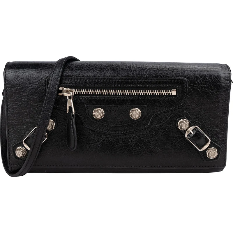 Balenciaga Black Leather Classic City Wallet On Strap Shoulder Bag