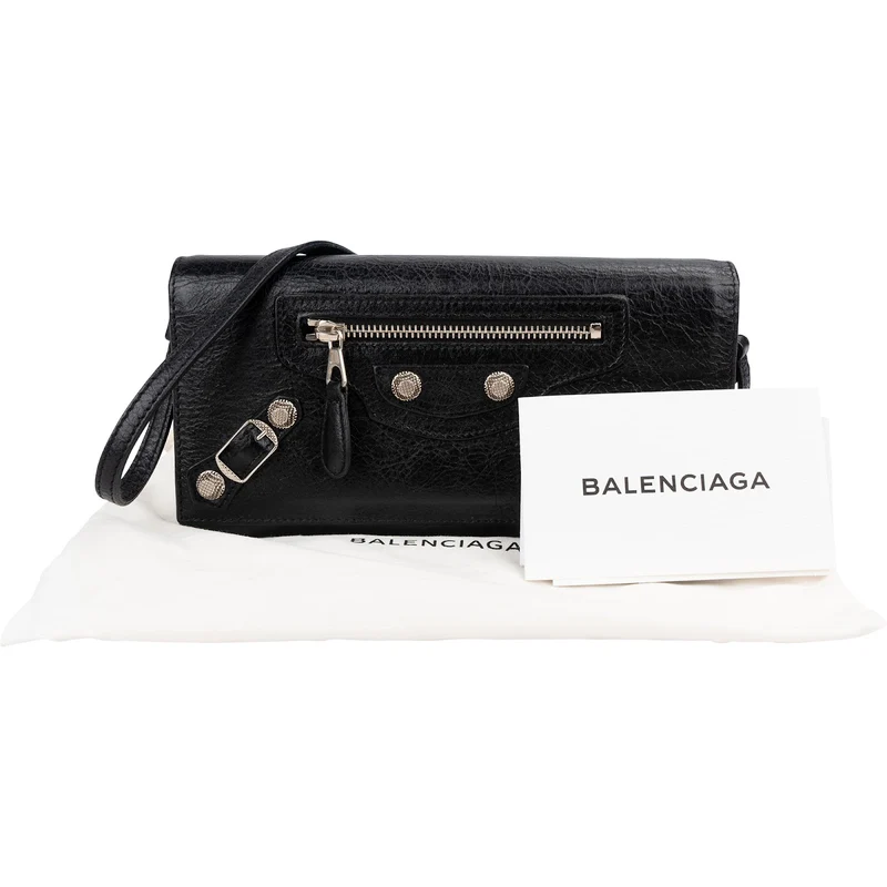 Balenciaga Black Leather Classic City Wallet On Strap Shoulder Bag