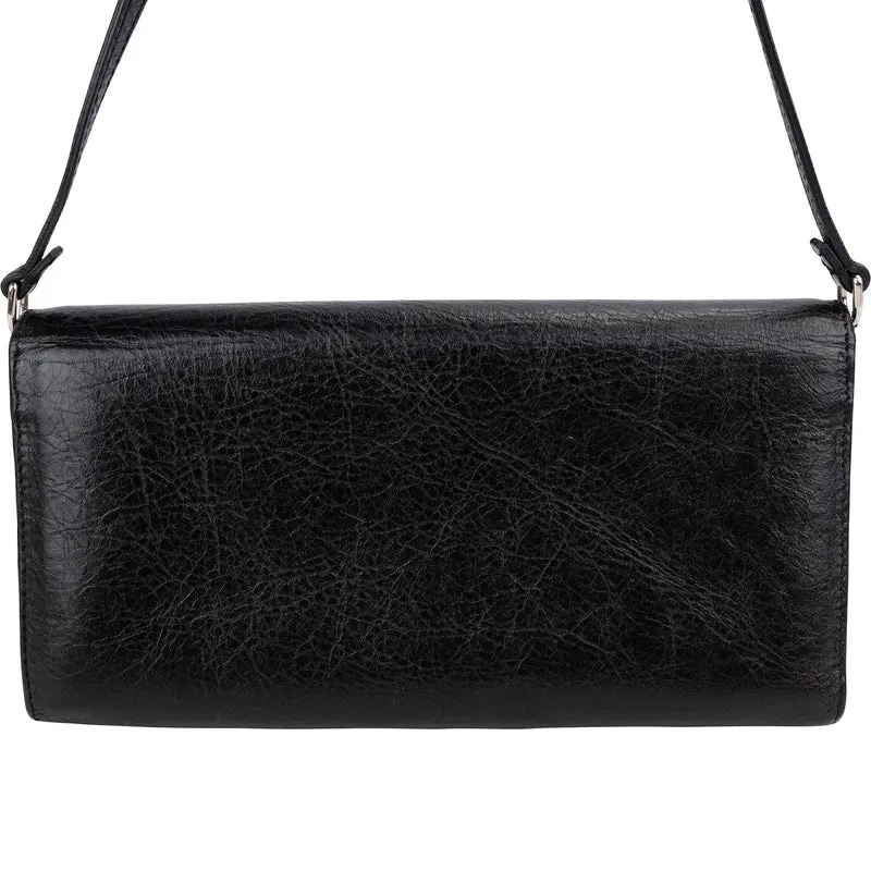 Balenciaga Black Leather Classic City Wallet On Strap Shoulder Bag