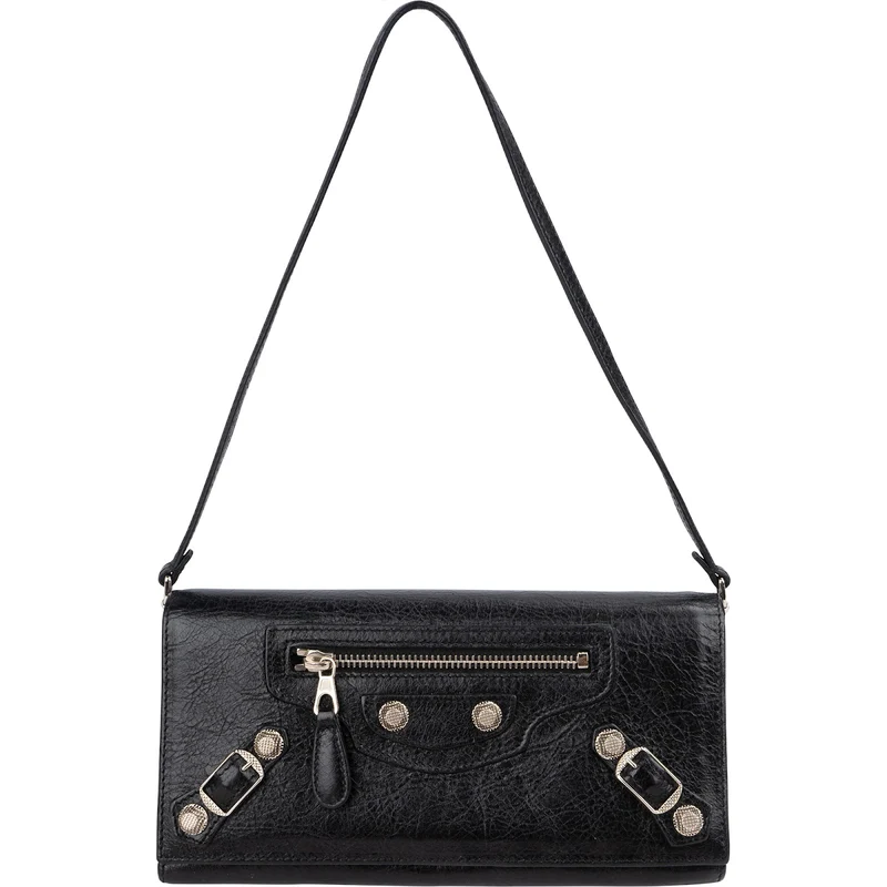 Balenciaga Black Leather Classic City Wallet On Strap Shoulder Bag