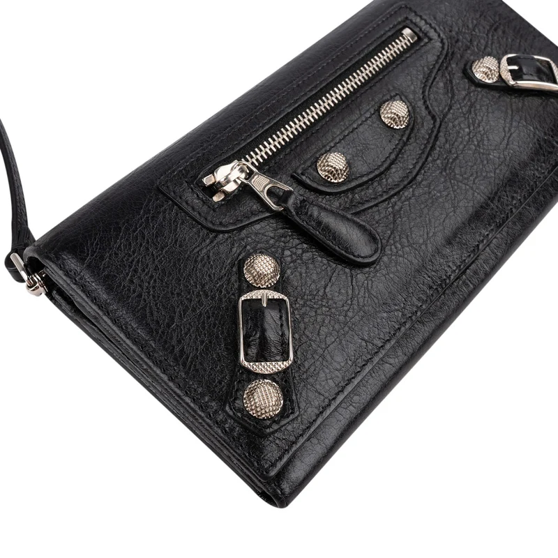 Balenciaga Black Leather Classic City Wallet On Strap Shoulder Bag
