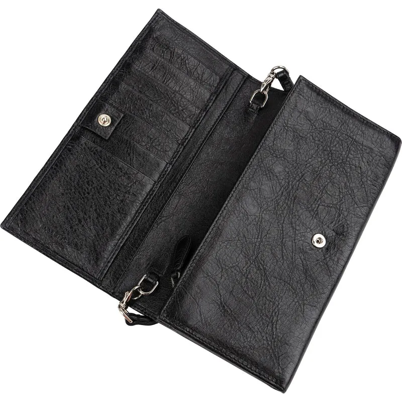 Balenciaga Black Leather Classic City Wallet On Strap Shoulder Bag
