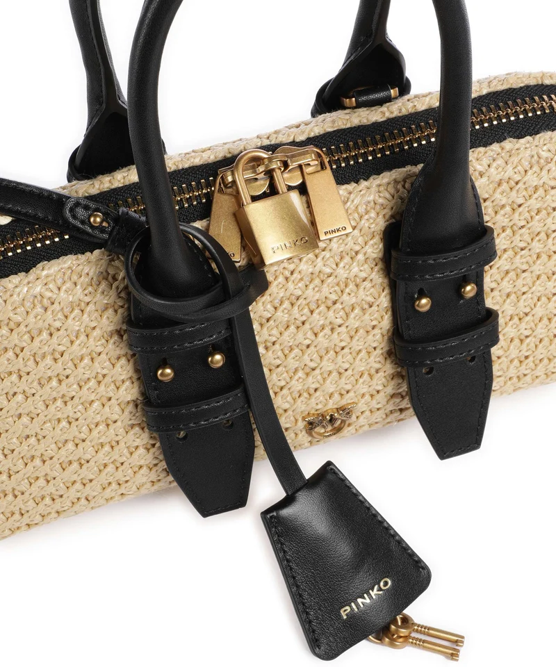 Pinko Bowling Horizontal Handtasche rafia/nero/antique gold