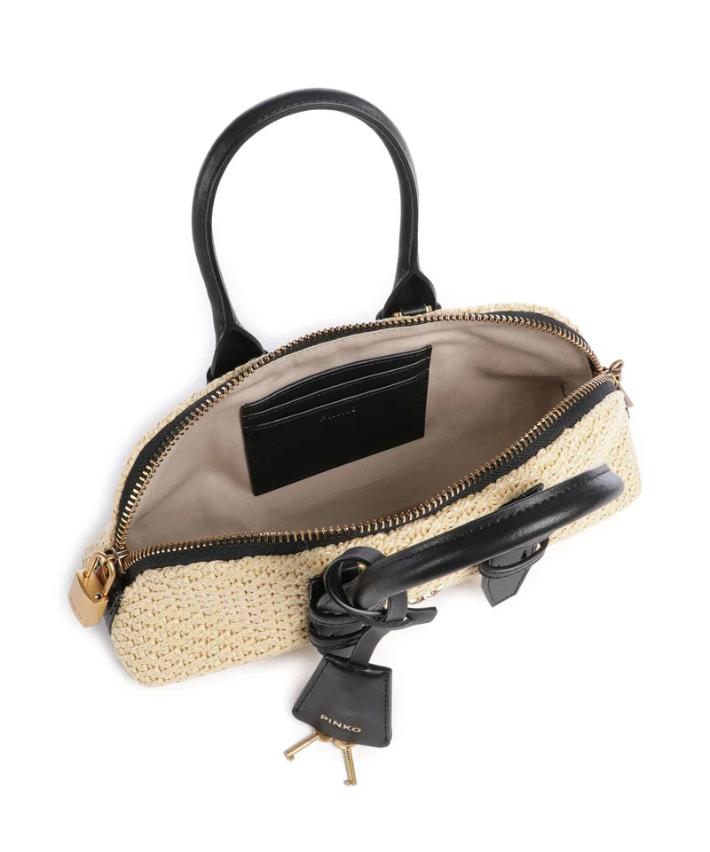 Pinko Bowling Horizontal Handtasche rafia/nero/antique gold