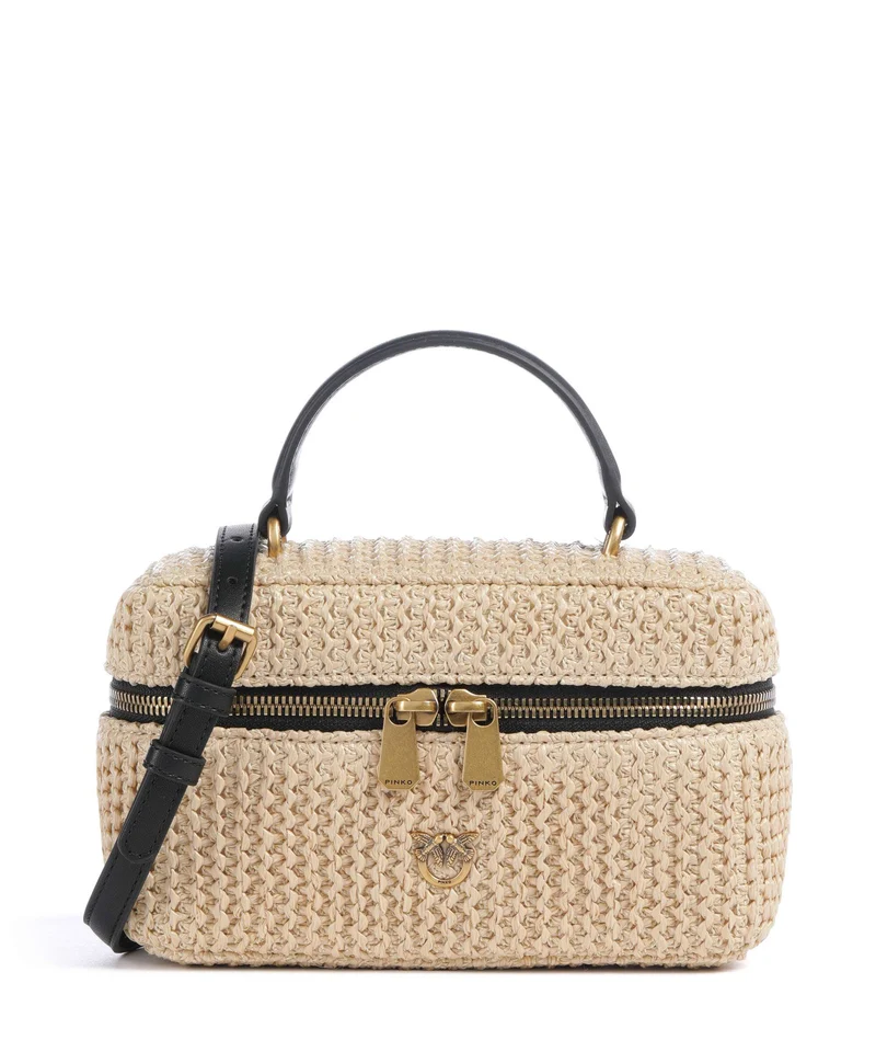 Pinko Vanity Soft Mini Umhängetasche rafia/nero/antique gold