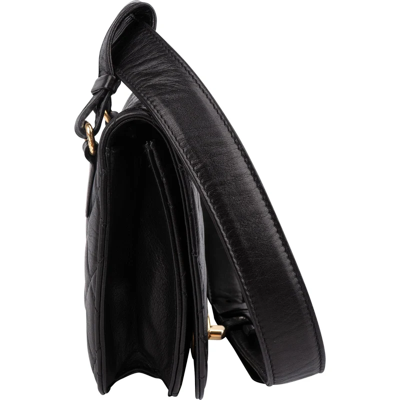 Chanel Black Quilted Lambskin 24K Gold Single Flap Vintage Shoulder Belt Bag