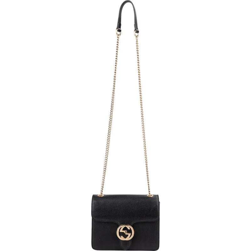 Gucci Pebbled Leather Interlocking GG Flap Crossbody Bag