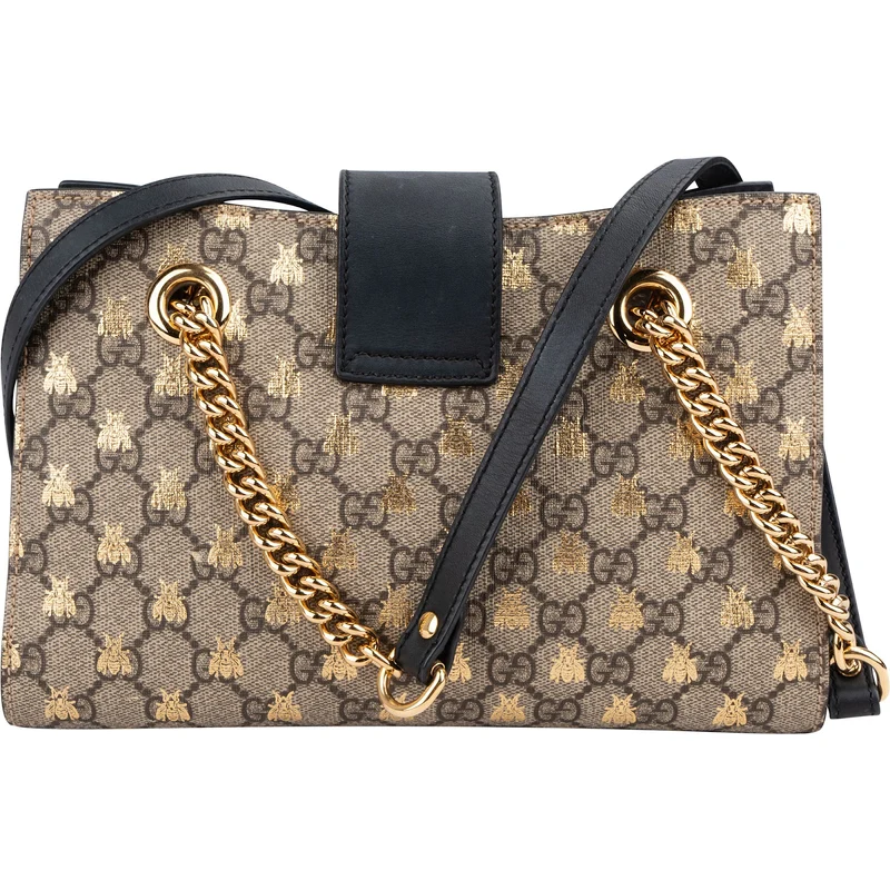 Gucci Monogram GG Supreme Canvas Padlock Bees Print Shoulder Bag