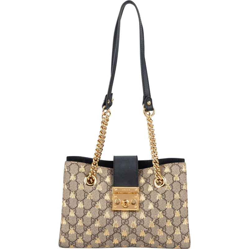 Gucci Monogram GG Supreme Canvas Padlock Bees Print Shoulder Bag