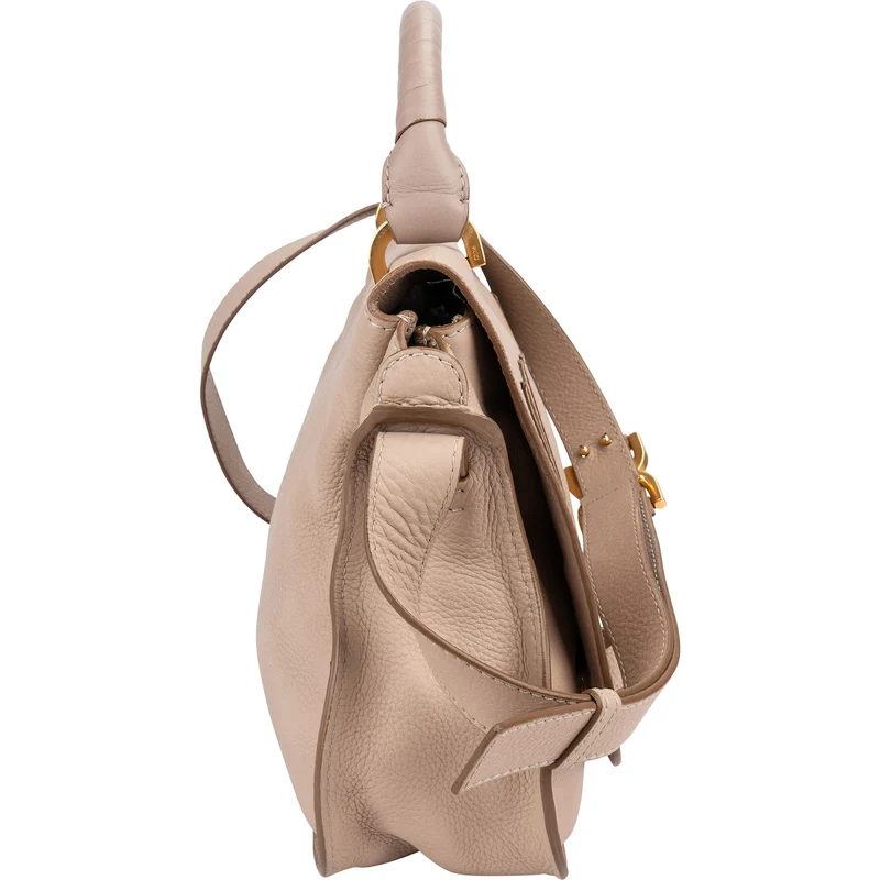 Chloé Beige Grained Calfskin Marcie Top Handle Shoulder Bag