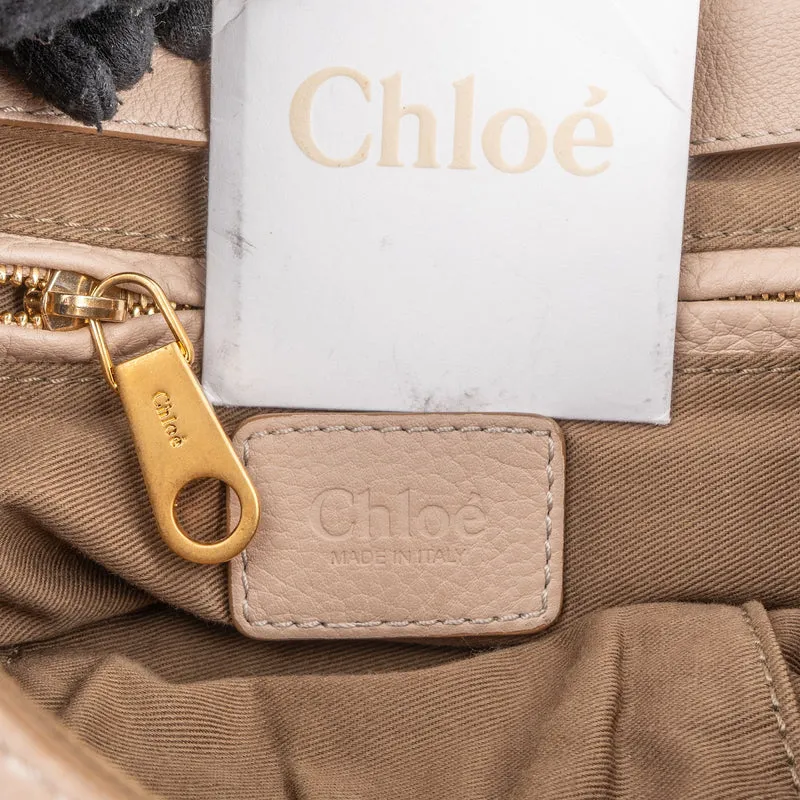 Chloé Beige Grained Calfskin Marcie Top Handle Shoulder Bag