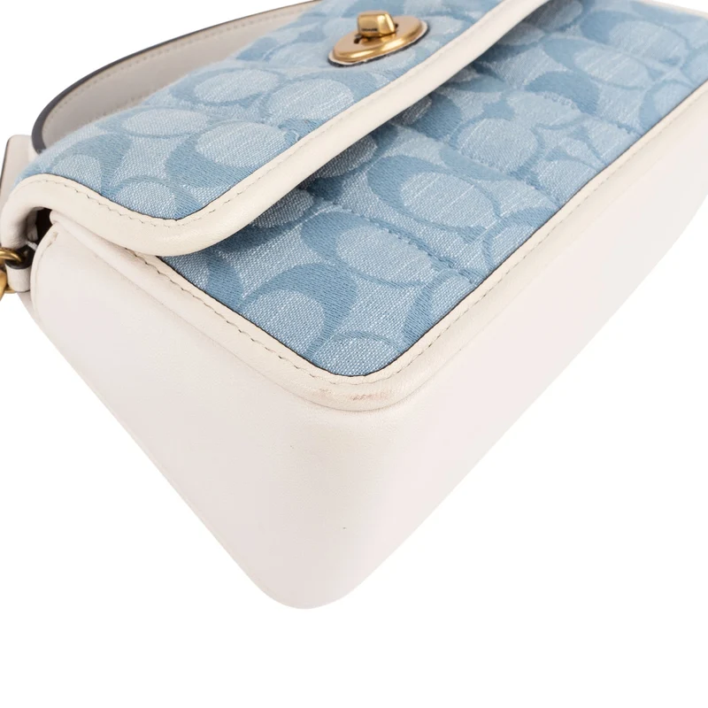 Coach Monogram Signature Quilted Cotton Chambray Turnlock 20 Crossbody Handbag