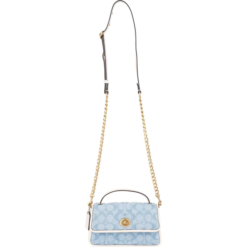 Coach Monogram Signature Quilted Cotton Chambray Turnlock 20 Crossbody Handbag