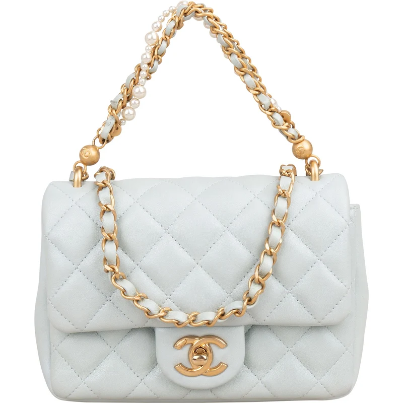 Chanel Quilted Lambskin Mini Single Flap Pearl Handle Crossbody Bag