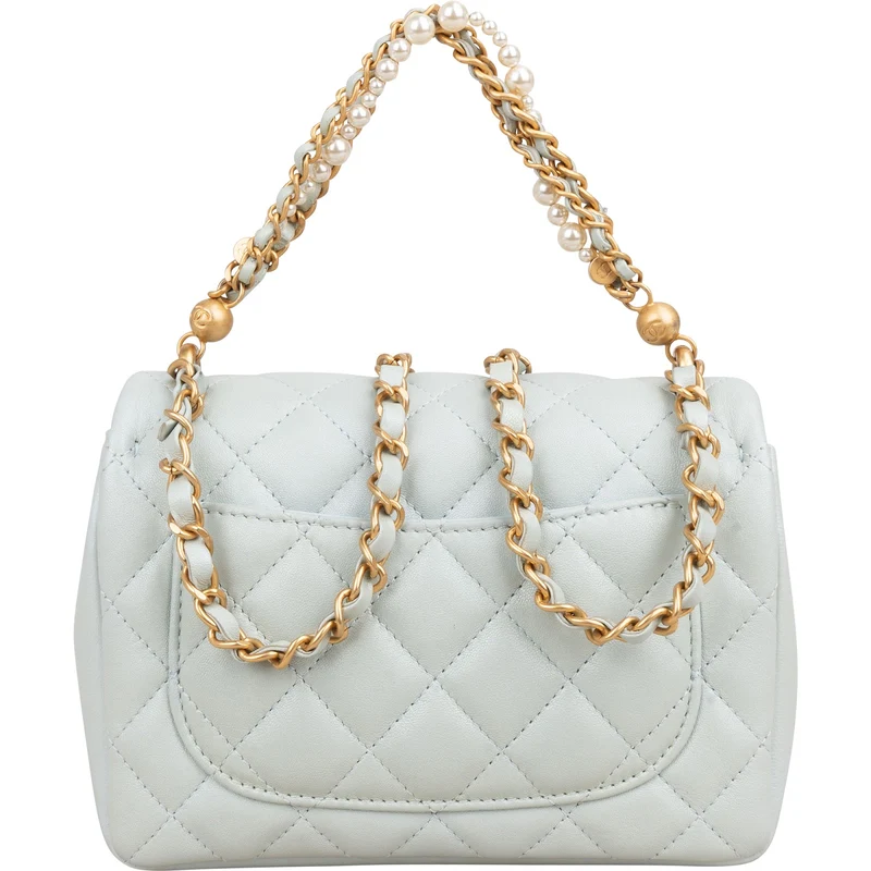 Chanel Quilted Lambskin Mini Single Flap Pearl Handle Crossbody Bag