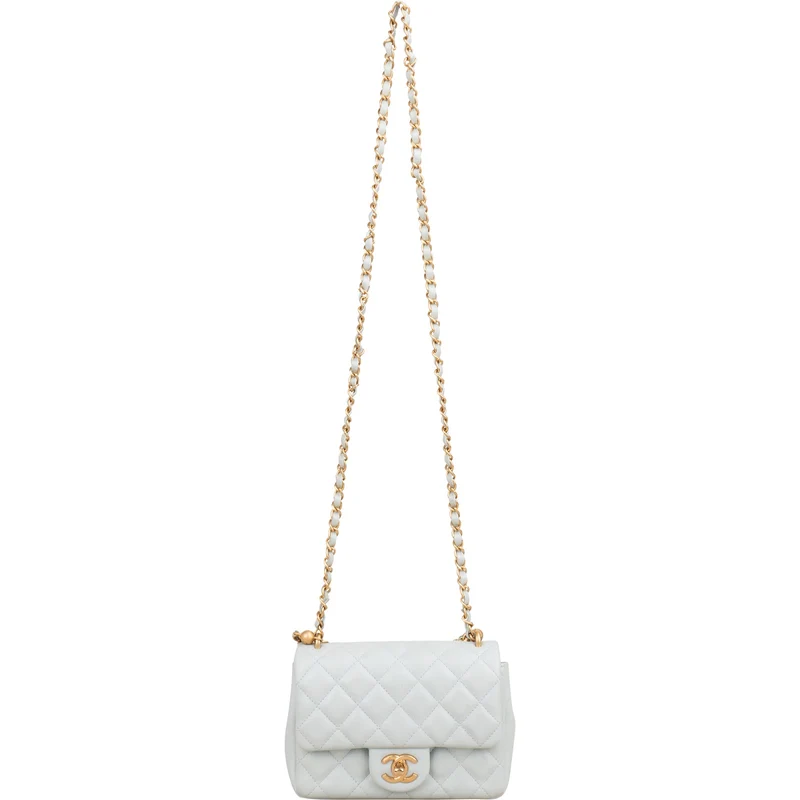 Chanel Quilted Lambskin Mini Single Flap Pearl Handle Crossbody Bag