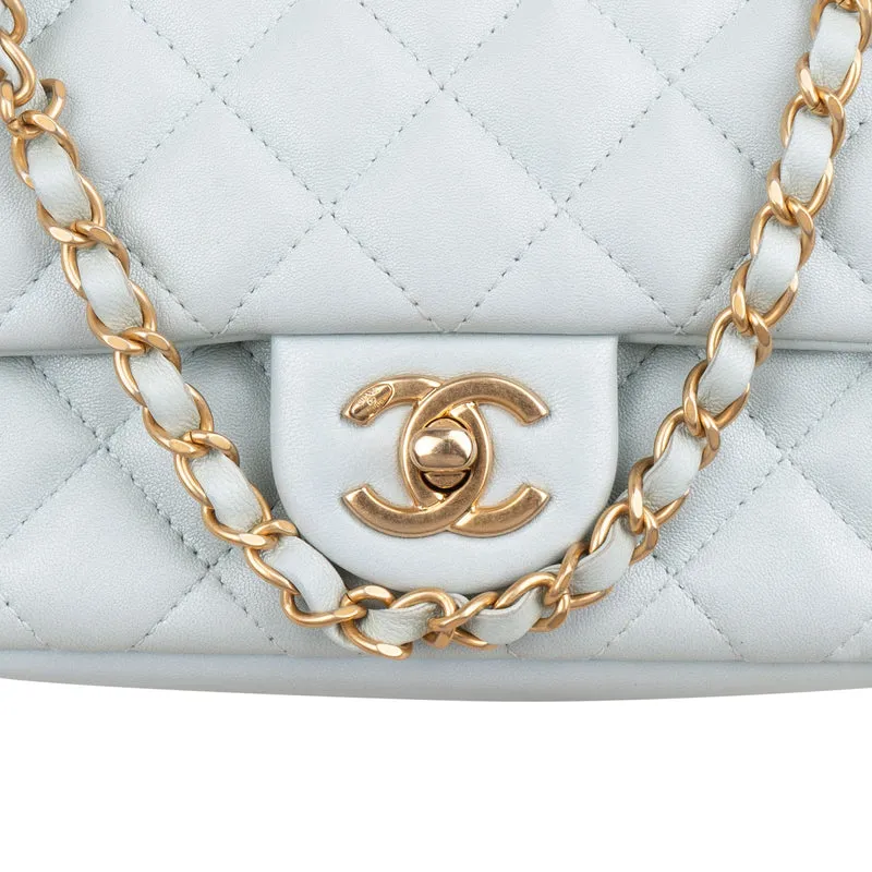 Chanel Quilted Lambskin Mini Single Flap Pearl Handle Crossbody Bag