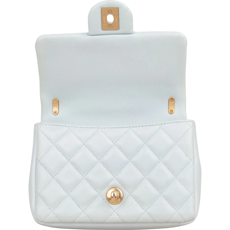 Chanel Quilted Lambskin Mini Single Flap Pearl Handle Crossbody Bag