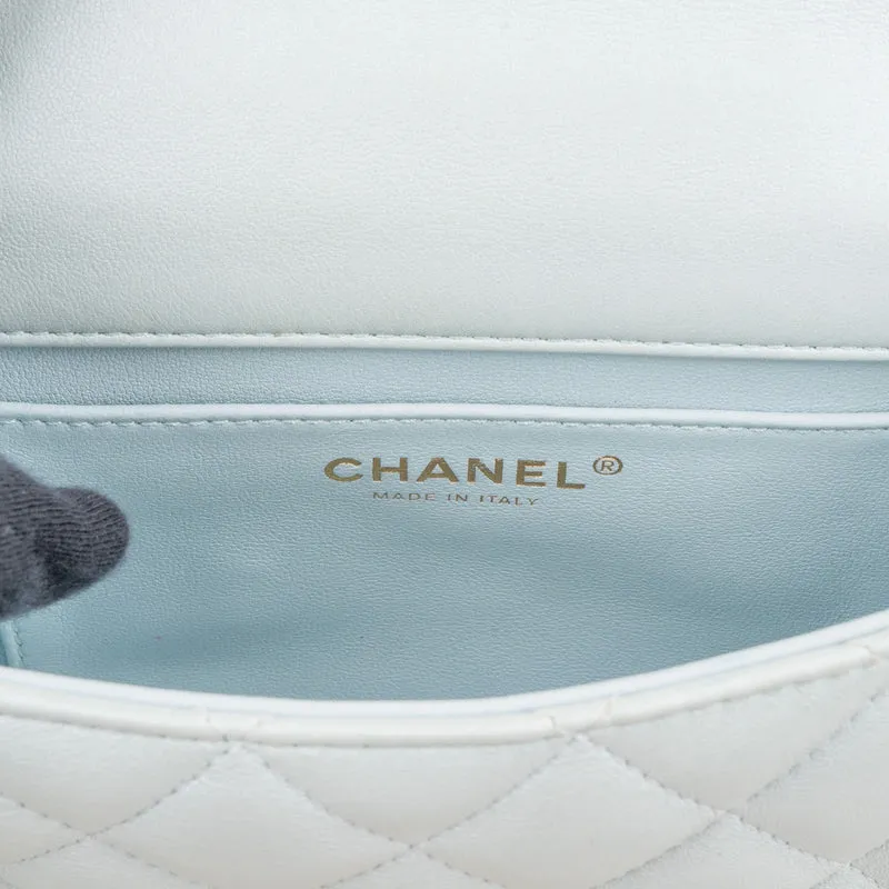 Chanel Quilted Lambskin Mini Single Flap Pearl Handle Crossbody Bag